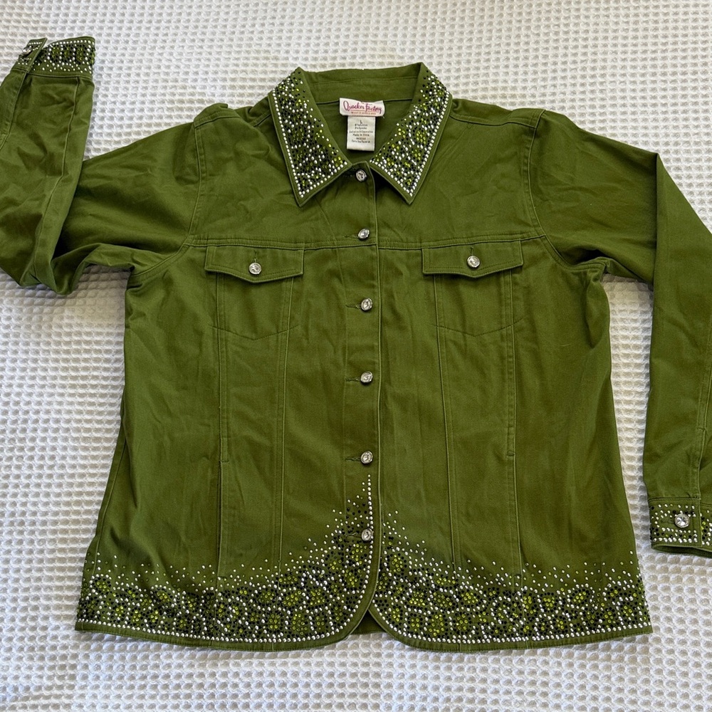 Quacker Factory Green Embellished Jacket EUC L